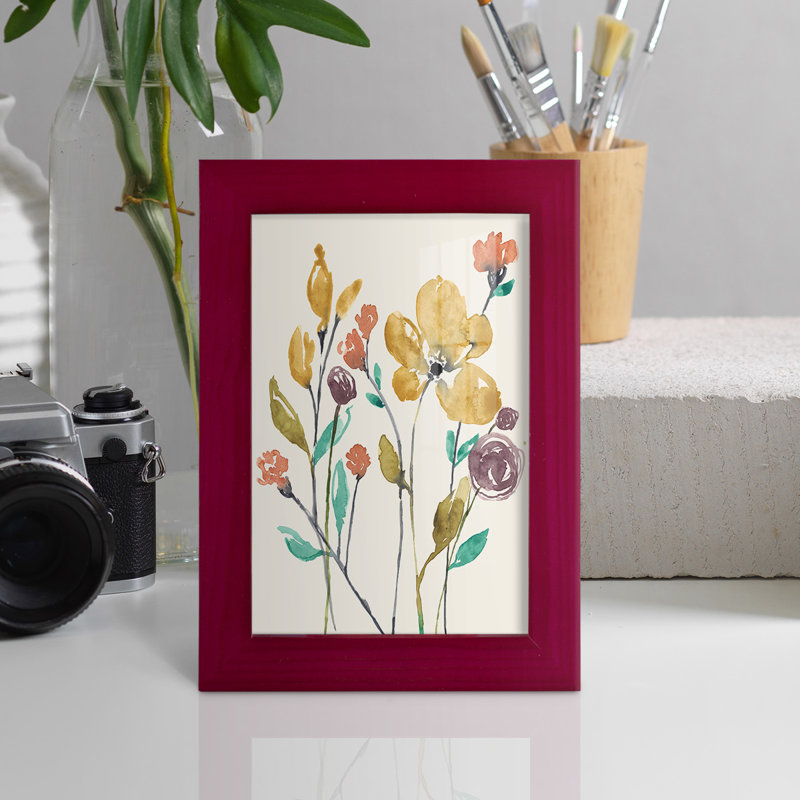 Fleurs fantaisistes II - Impression encadrée avec verre, Rouge cerise, H 6 po x l 4 po x P 1 po
