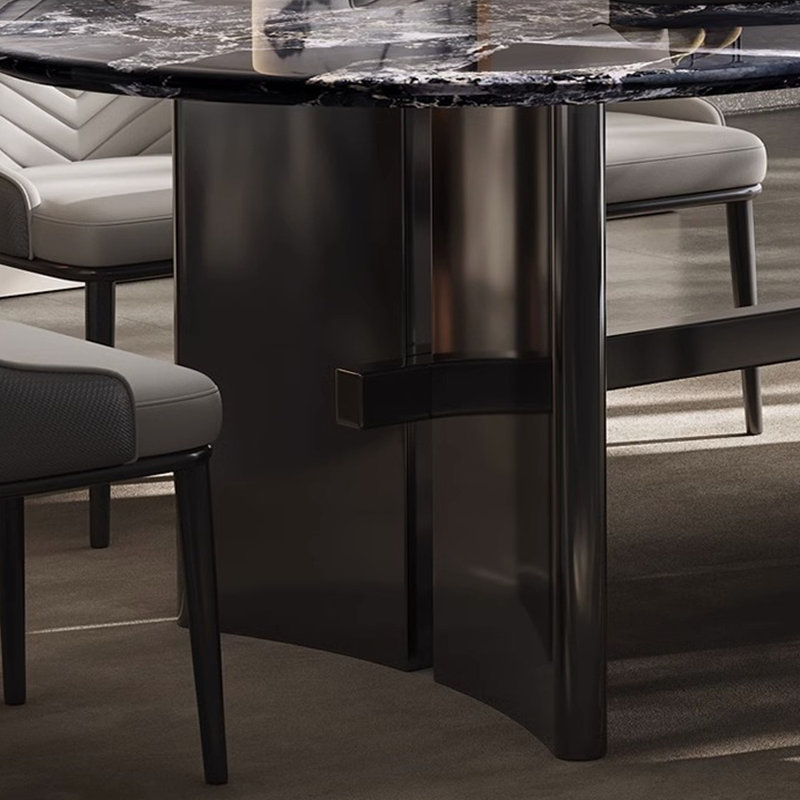 Simple Oval Super Crystal Stone Dining Table Set, 29.9"H x 70.9"L x 35.4"W