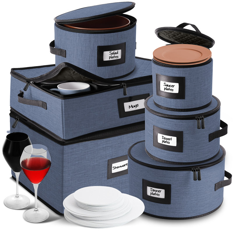 6-Piece Hard Shell Dinnerware Storage Set, Blue