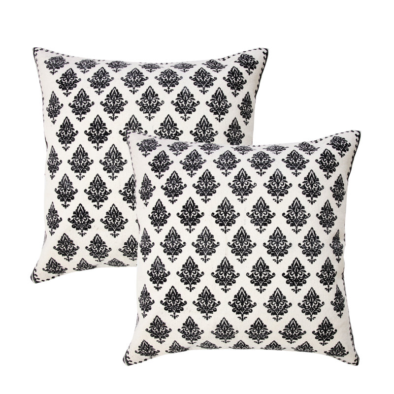 Ensemble de 2 coussins décoratifs en coton noir / blanc usé / décoloré, Polyester