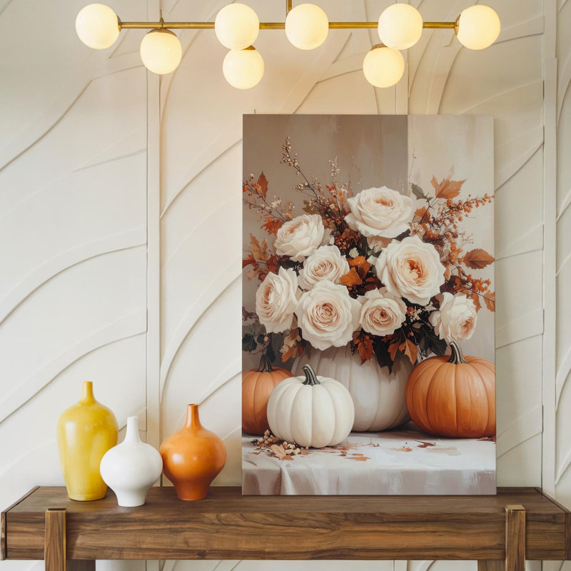 Décoration murale moderne sur toile, citrouille élégante et rose, H 12 po x l 9 po