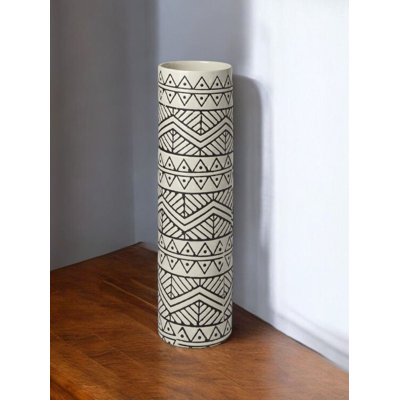 14" Cream Geometric Cylinder Ceramic Table Vase