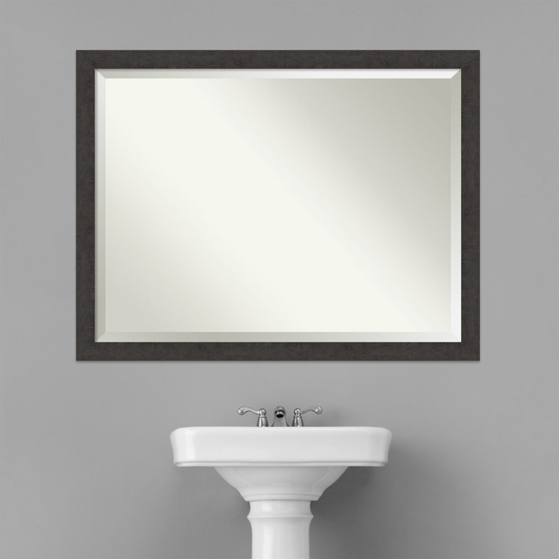 Akhia Narrow Beveled Wall Mirror, 33" x 43", Rustic Plank Espresso