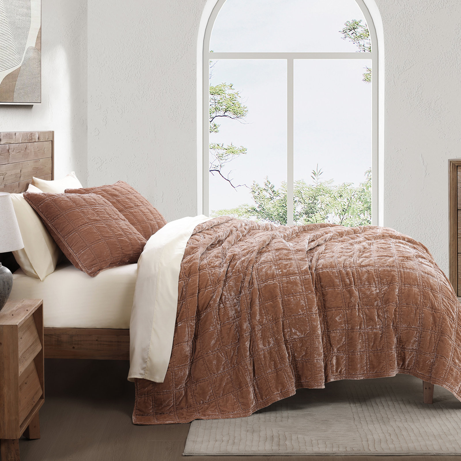 Stella Velvet Quilt Set, King Quilt + 2 King Pillowcases, Dusty Rose