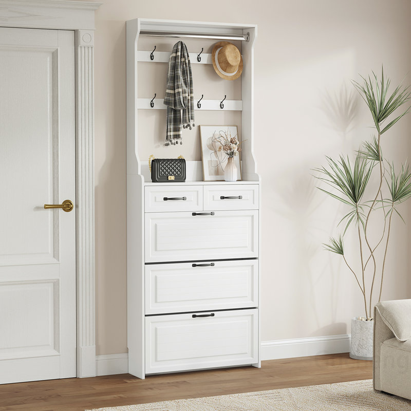 Versatile Shoe Cabinet with Multiple Compartments and Hanger for Efficient Storage