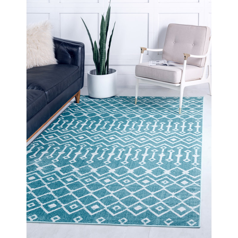 Tapis bleu sarcelle Avtepe, Rectangle 10 pi x 13 pi 1 po