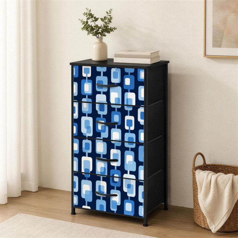 Commode à 4 tiroirs pour chambre à coucher bleu Mid-Century Modern Art