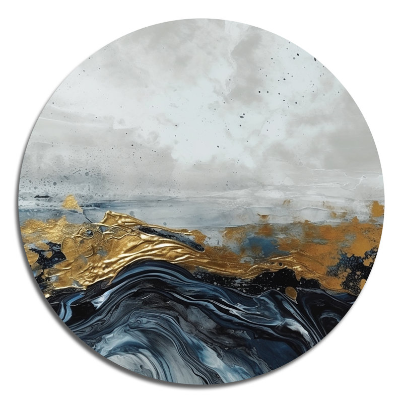 Art mural rond gris abstrait moderne abstrait gris contemporain sur métal, H 36 po x l 36 po x P 1 po