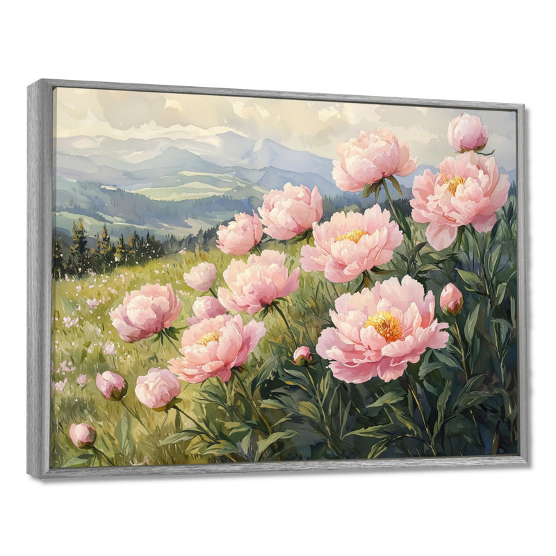 Gignilliat pivoines dans les hautes prairies I - pivoines, art mural, Argent argent, H 34 po x l 44 po
