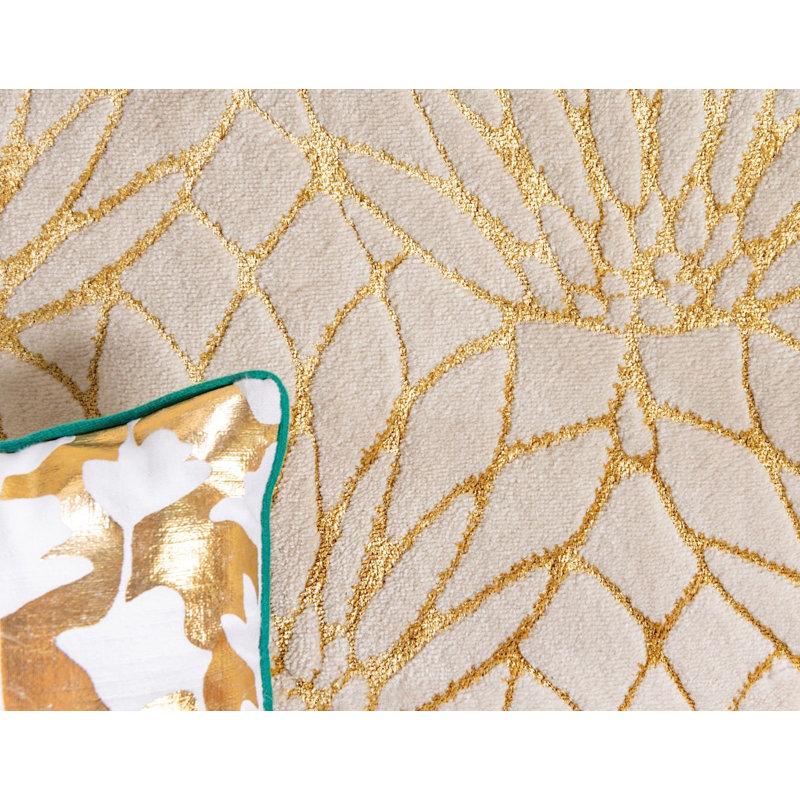 Elegant White Gold 4' x 6' Floral Glam Synthetic Area Rug