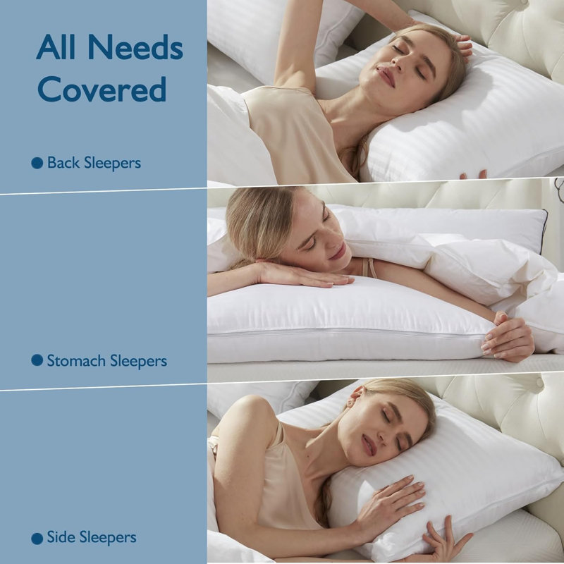 100% Breathable Cotton Cover Soft Medium Down Alternative Filler Bed Pillows 2 Pack, Queen
