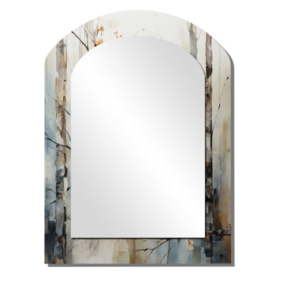 Birch Woods Ethereal Elegance III - Birch Asymmetrical Mirror, Blue Arch Decorative Wall Mirror, Printed Metal Art