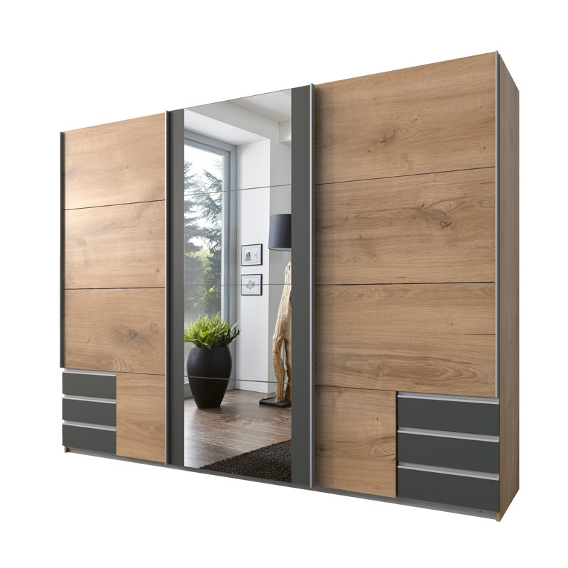 Isam 3 Door Manufactured Wood Wardrobe, Oak/Graphite