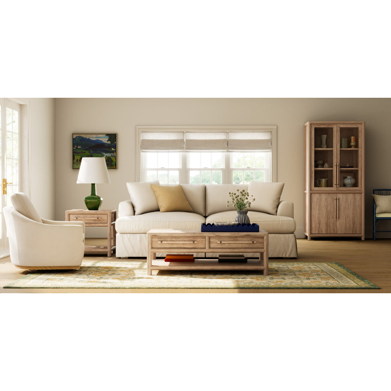 Deary Upholstered Swivel Barrel Chair, Effie Linen Performance Linen