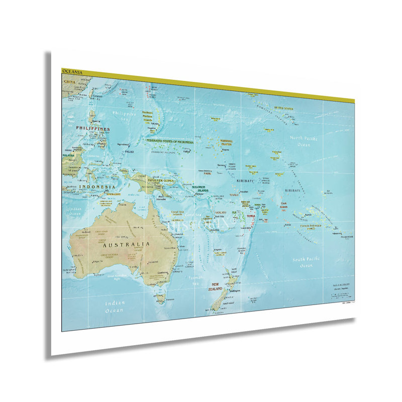 Carte de l'Océanie 2021 sur papier, H 18 po x l 24 po