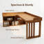 Bureau en L en bois massif avec tablettes de rangement intégrées et bureau d'angle moderne à pieds en lattes
