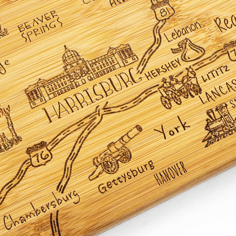 Planche à découper en bambou de Pennsylvanie, série Destination État Complètement en bambou