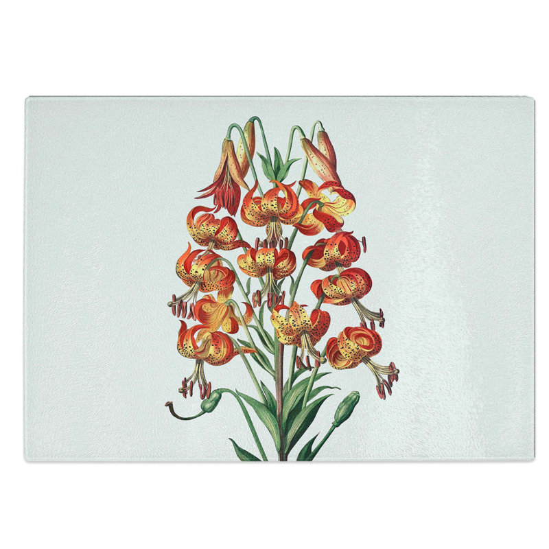 Tempered Glass Lily Flowers by R.J. Thornton Chopping Board, 39 cm W x 28.5 cm L