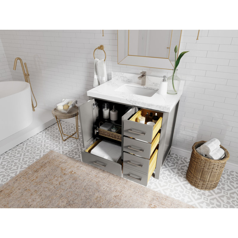 Ensemble de meuble-lavabo simple 36 po Malibu, Quartz de Carrare
