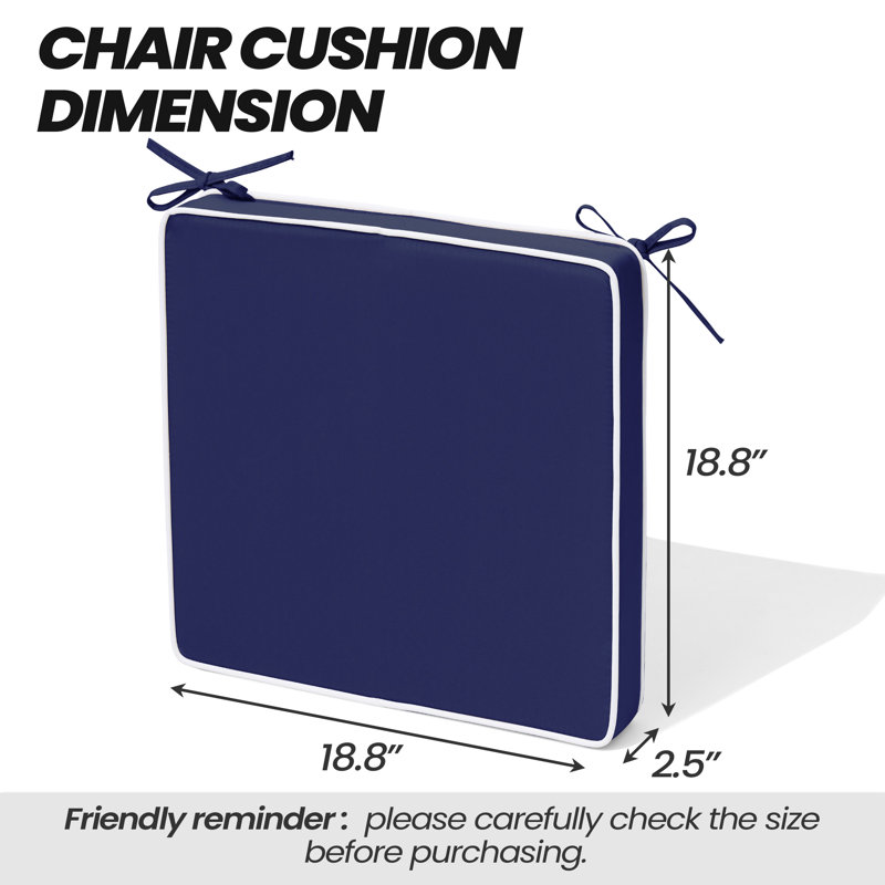 Coussin de chaise d'extérieur, Bleu marine, 18.8" W x 18.8" D