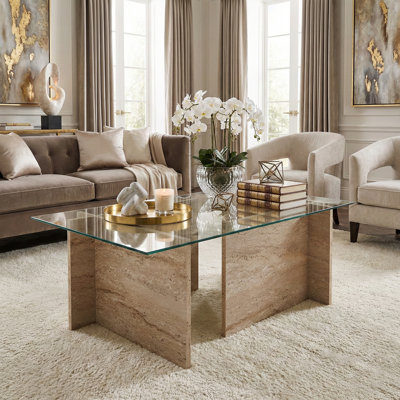 Table basse rectangulaire en verre trempé
