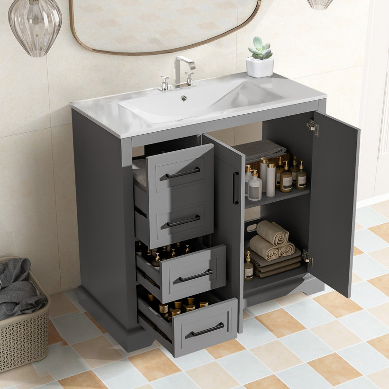 Meuble-lavabo moderne 36 "avec lavabo en céramique, Gris