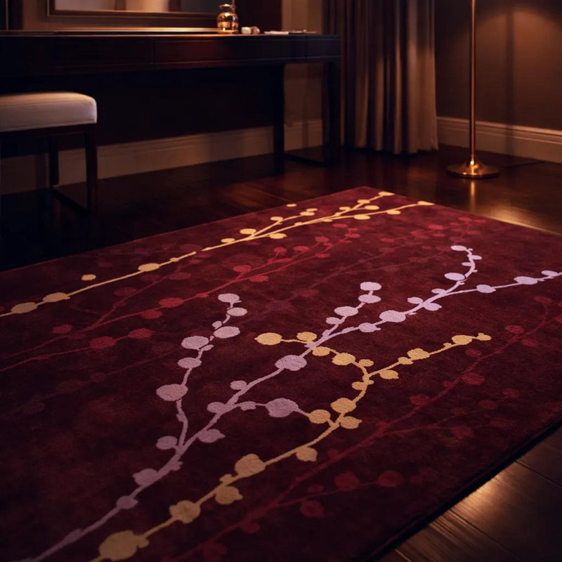 Tapis bourgogne et multicolore en laine touffeté à la main Willa Authentic