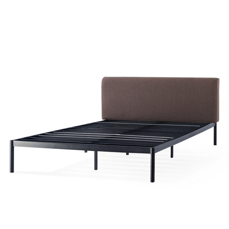 Bree Metal Upholstered Platform Bed with Curved Headboard, Espresso Brown, King
