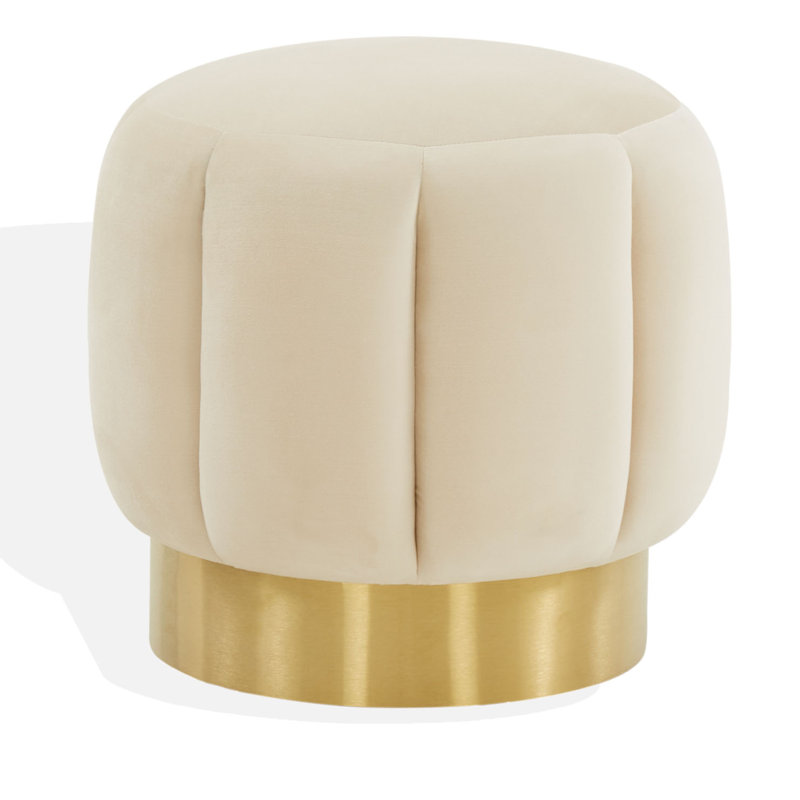 Maxine Round Ottoman, Cream Velvet