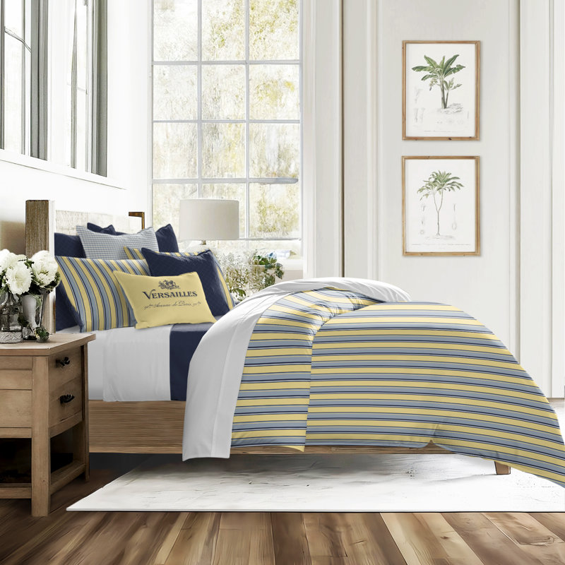 Gino Stripe Cotton Reversible Coverlet Set, Cal.King Coverlet/Bedspread + 2 King Shams