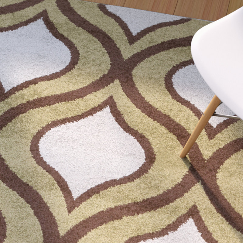Tapis ardoisé / olive à motif géométrique Gil, Rond 7 pi 10 po