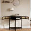 Console demi-lune en rotin avec armoire de rangement et tablette
