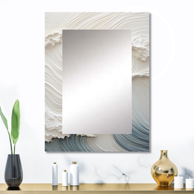 Vague blanche et bleue Papercut Style I - miroir à vagues, miroir mural décoratif blanc, impression d'art en métal