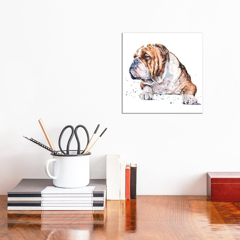 "English Bull Dog I" par Edwatercolours-impression, Pas de tapis, Toile tendue, H 12 po x l 12 po x P 0,75 po