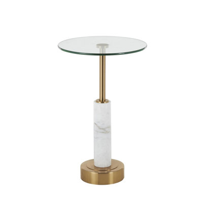 Cole And Grey Marble Round Accent Table With Gold Metal Rod And Base