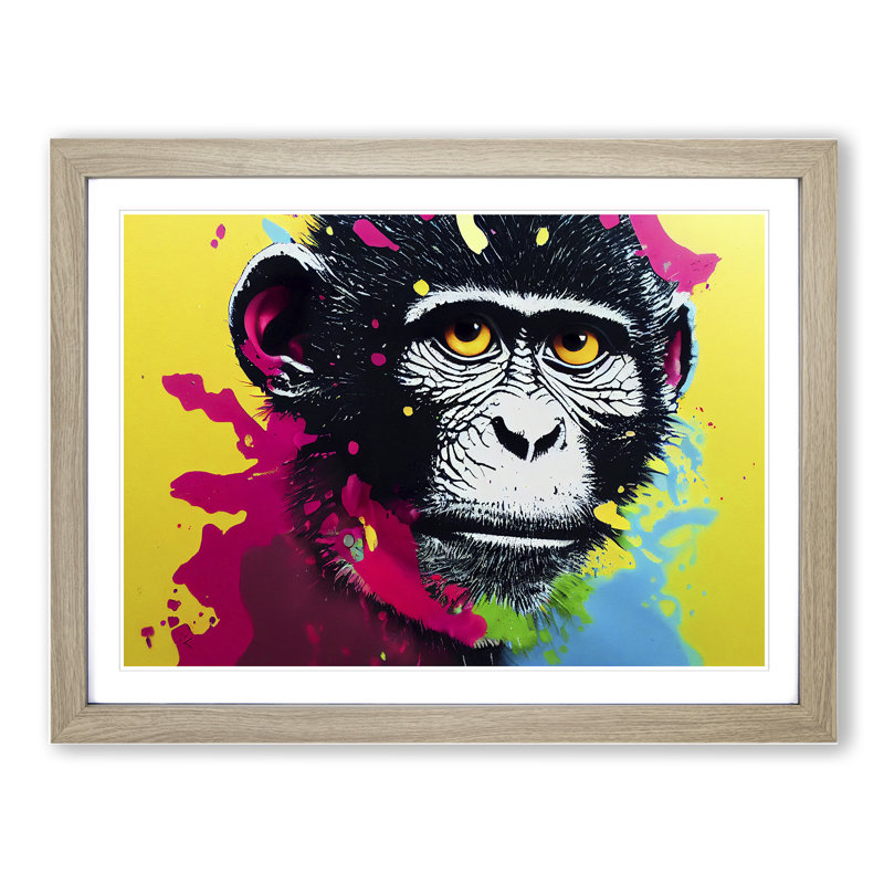 Monkey Splash - Single Picture Frame Print, Oak Framed, 46cm H x 64cm W