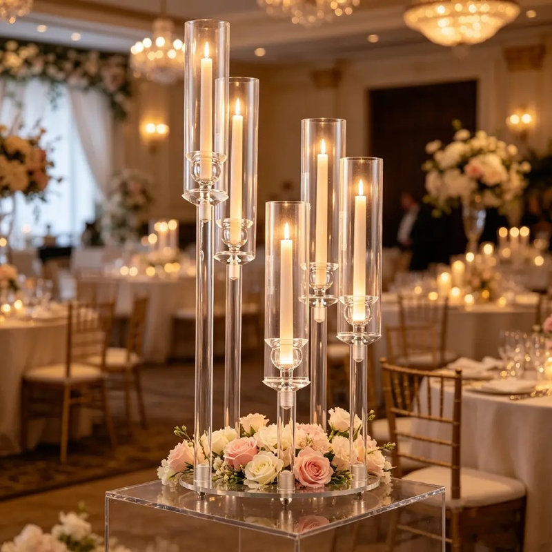 4 pièces 5 bras porte-chandelier en acrylique transparent candélabre pour décoration de fête de mariage (22 pouces), 4