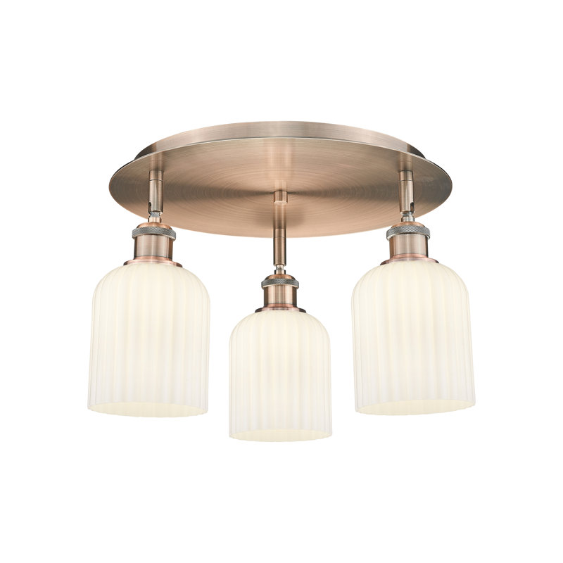 Ballston - Trig - 3 Light 17" Flush Mount, Gloss White, Antique Copper
