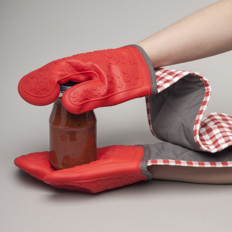 Silicone Double Oven Gloves, Red