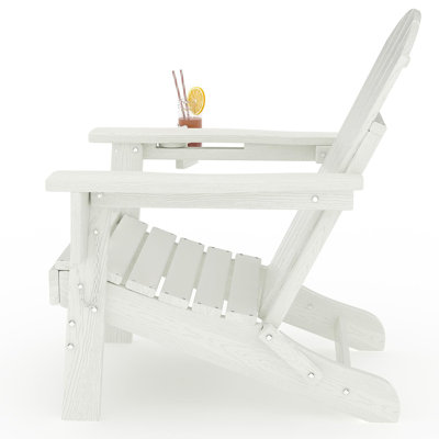 All-Weather HDPE Folding Adirondack Chair – Wood Grain Texture & Cup Holder, Collapsible, Weather Resistant, Easy Assembly, Outdoor Patio Seating for Garden, Porch, Lawn, Fire Pit – Embossed wood grain--white 1 piece