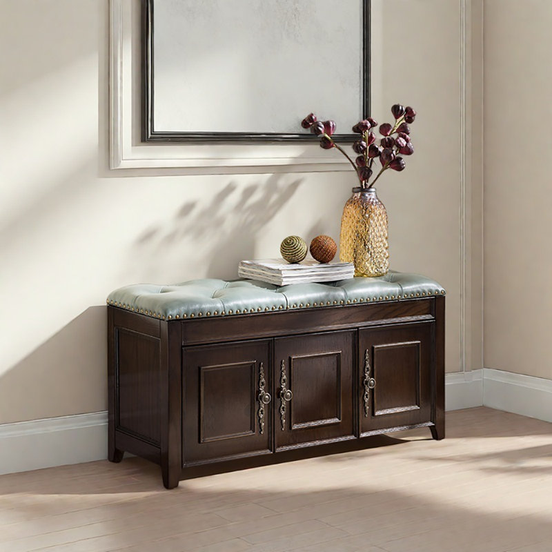 Shoe Storage Bench, Blue/Dark Walnut, 19.7" H x 39.4" W x 13.8" D