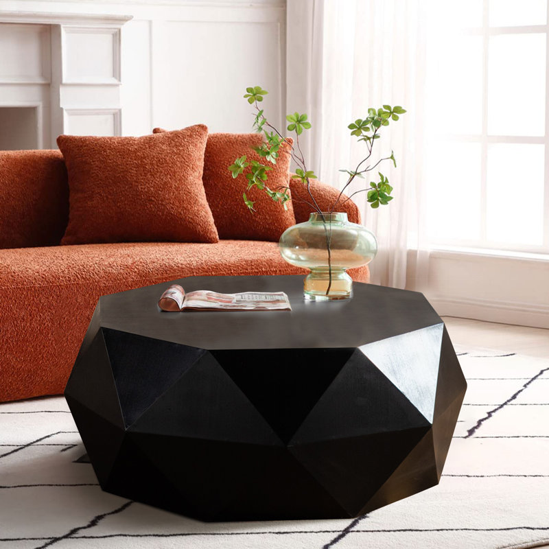 Table basse Koralyne, table basse ronde de style campagnard à décor rétro