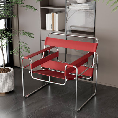 Fauteuil d'appoint en cuir et acier inoxydable
