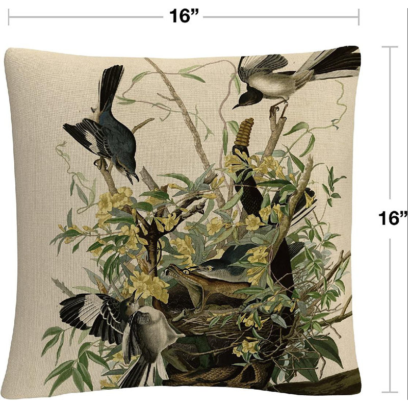 Coussin décoratif floral oiseaux et serpent ii Rylee
