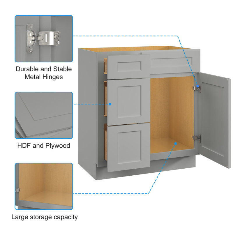 30 In. W X 21 In. D X 34.5 In. H In Shaker Plywood Ready To Assemble Floor Vanity Sink Base Kitchen Cabinet With Left Door