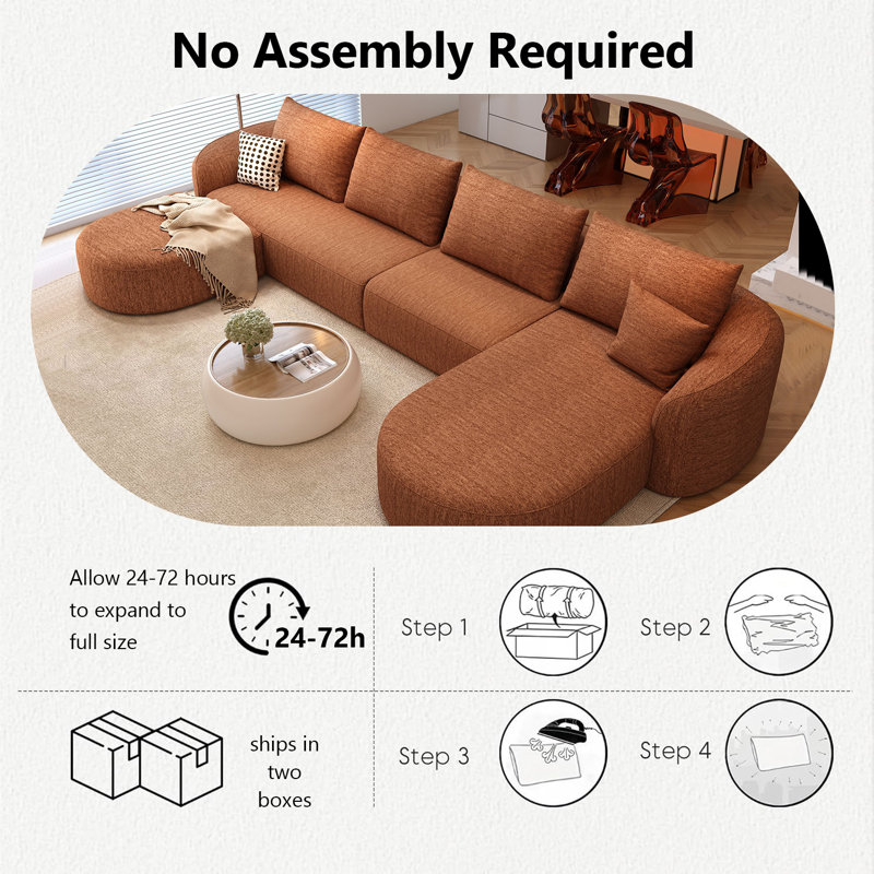 Ensemble de canapé modulaire Boneless, H 33,86 po x l 138,6 po x P 72 po, Orienté à droite, Orange