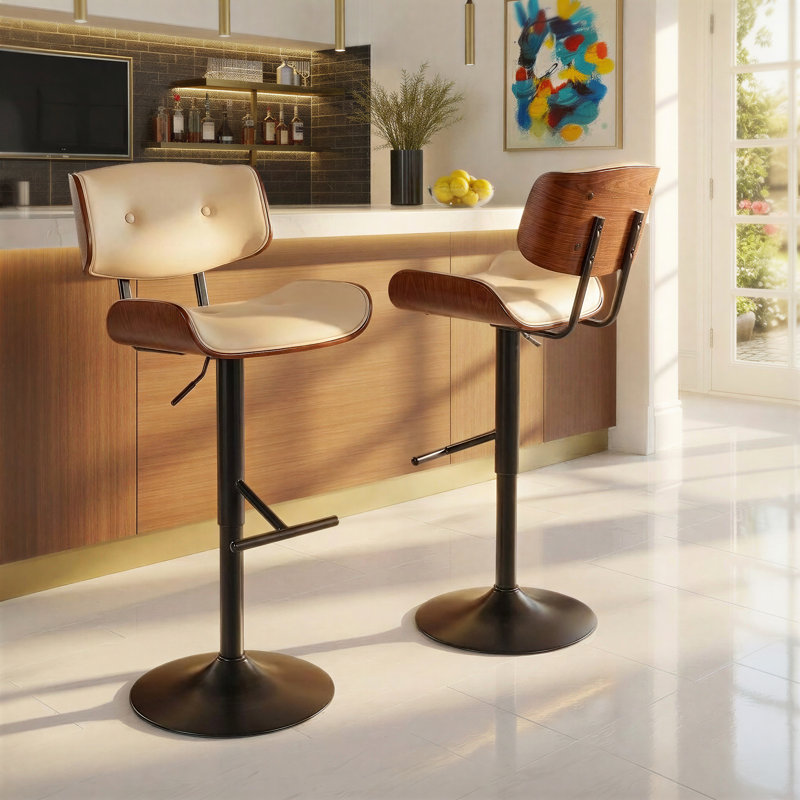 Tabouret de bar pivotant à hauteur réglable Aliane, Crème