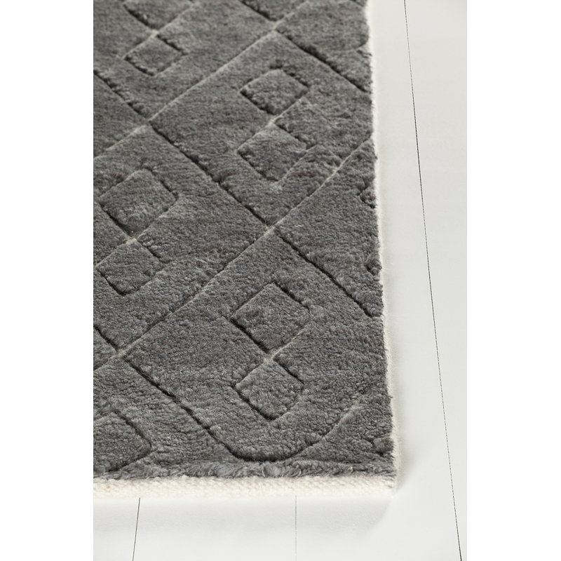 Tapis bleu area-noué la à la main Alland, Gris foncé, 7 pi 9 po X 10 pi 6 po