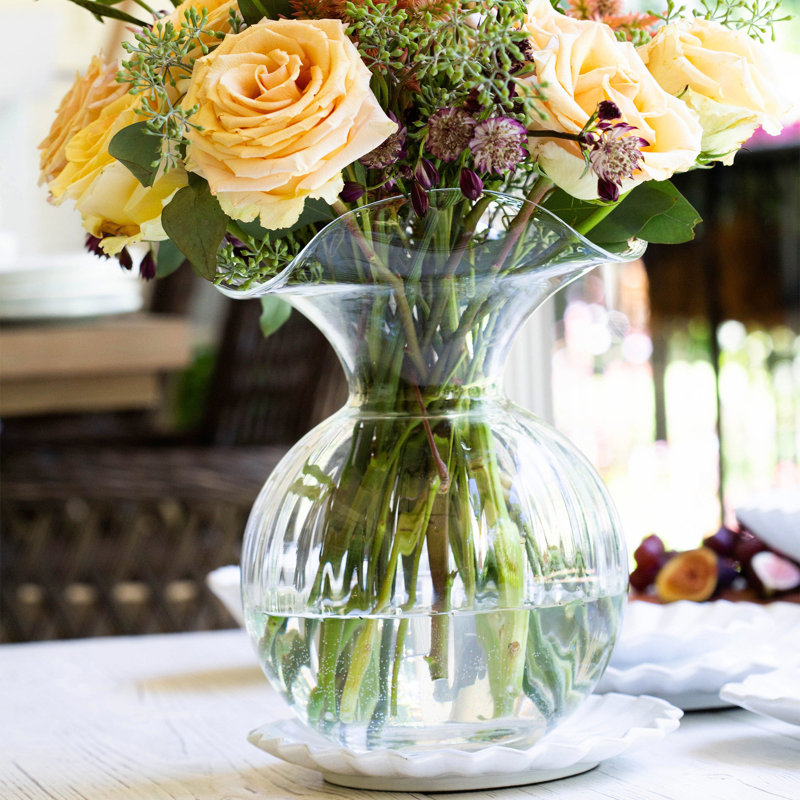 Hibiscus Glass Vase, Clear, Overall height- 12''