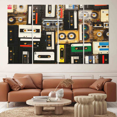 Retro Cassette Tape Canvas Art: Nostalgic Wall Decor Print,4P Wrapped Canvas